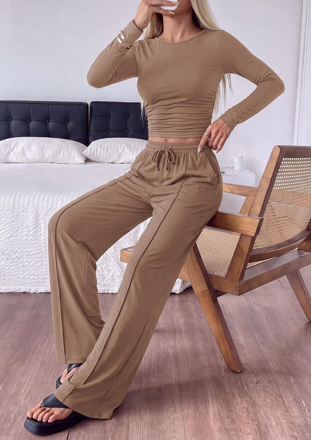 image:imagePRETTYGARDEN Womens Matching Lounge Sets 2 Piece OutfitsCoffee
