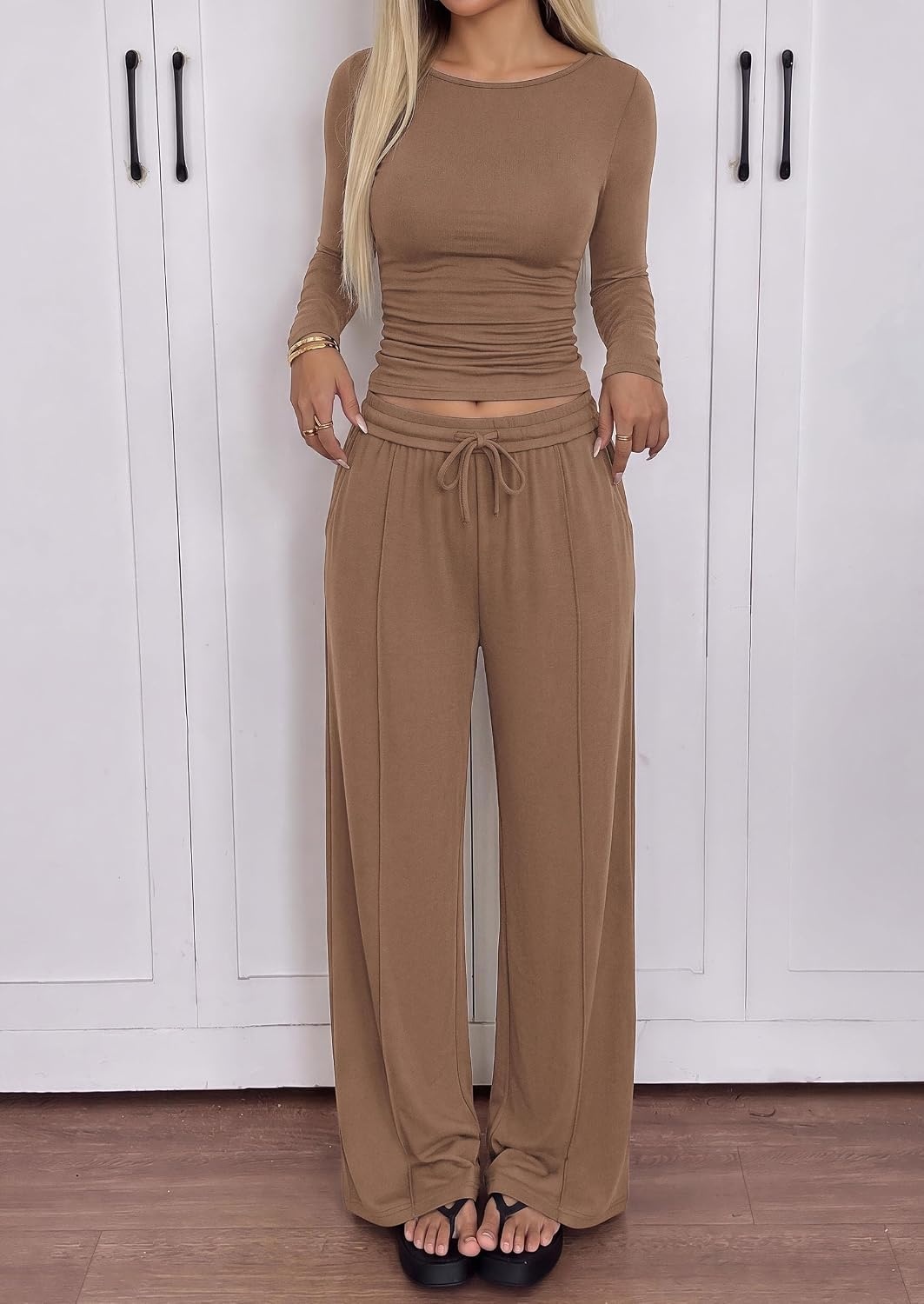 image:imagePRETTYGARDEN Womens Matching Lounge Sets 2 Piece OutfitsCoffee