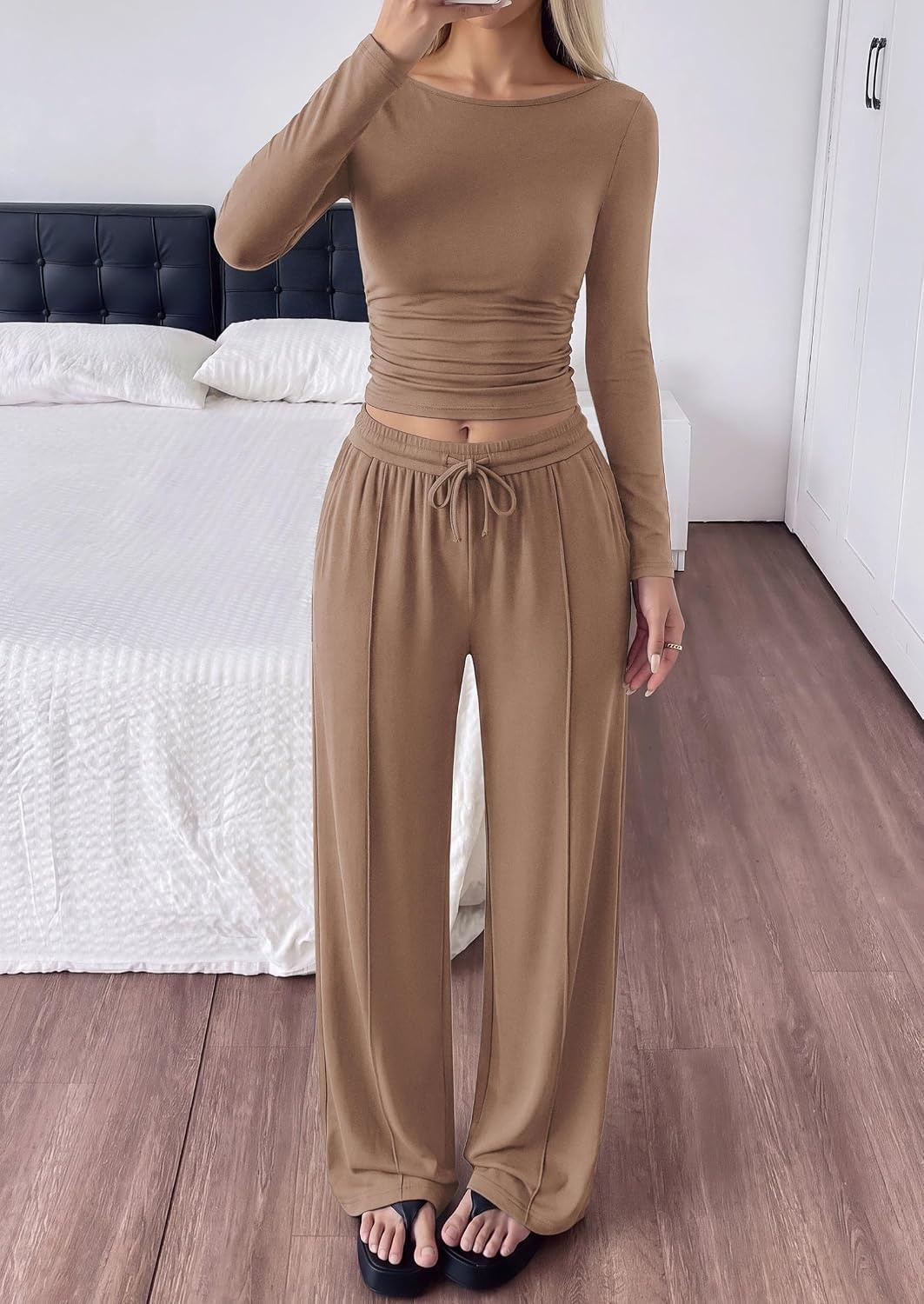image:imagePRETTYGARDEN Womens Matching Lounge Sets 2 Piece OutfitsCoffee