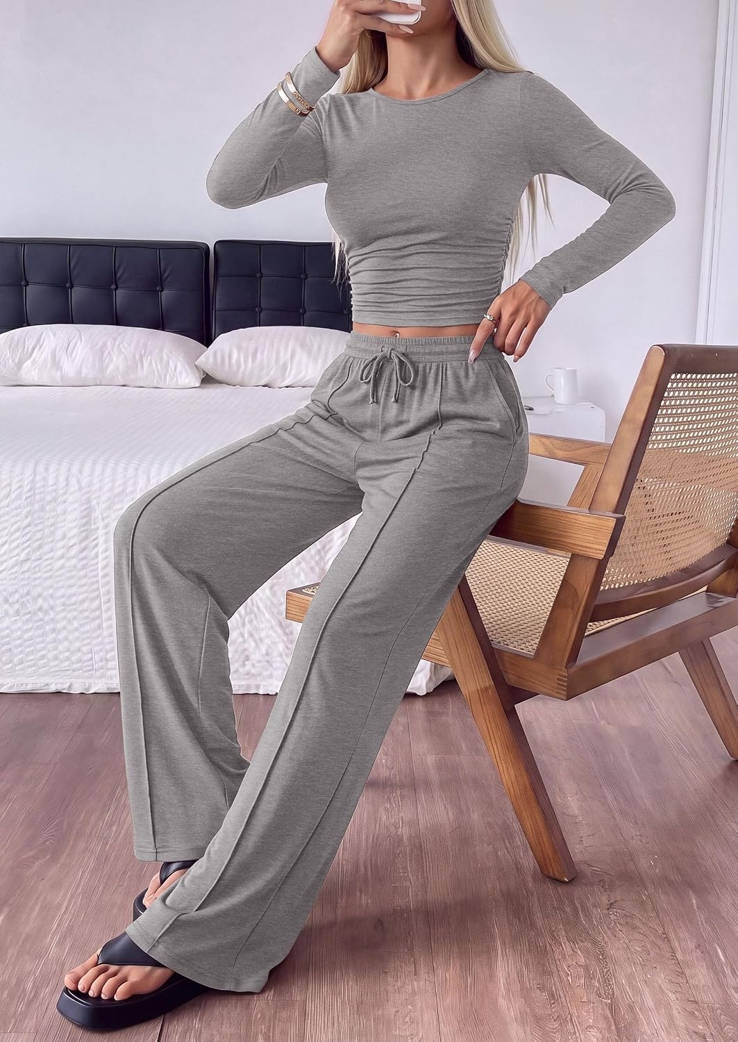 image:imagePRETTYGARDEN Womens Matching Lounge Sets 2 Piece OutfitsGrey