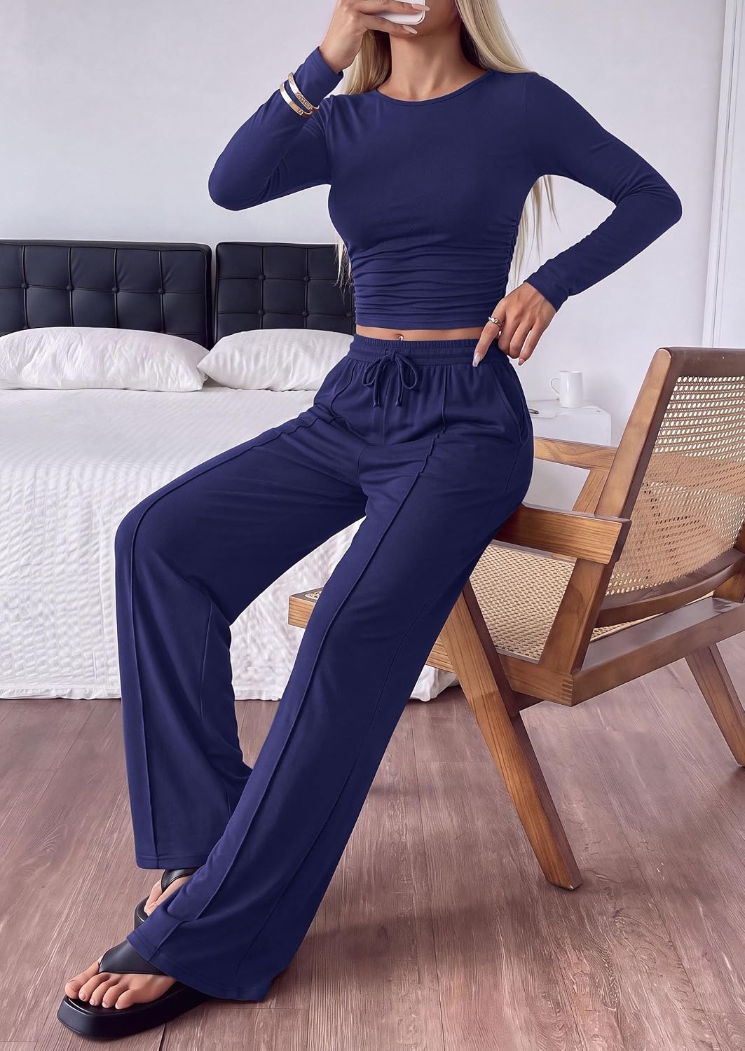 image:imagePRETTYGARDEN Womens Matching Lounge Sets 2 Piece OutfitsNavy Blue