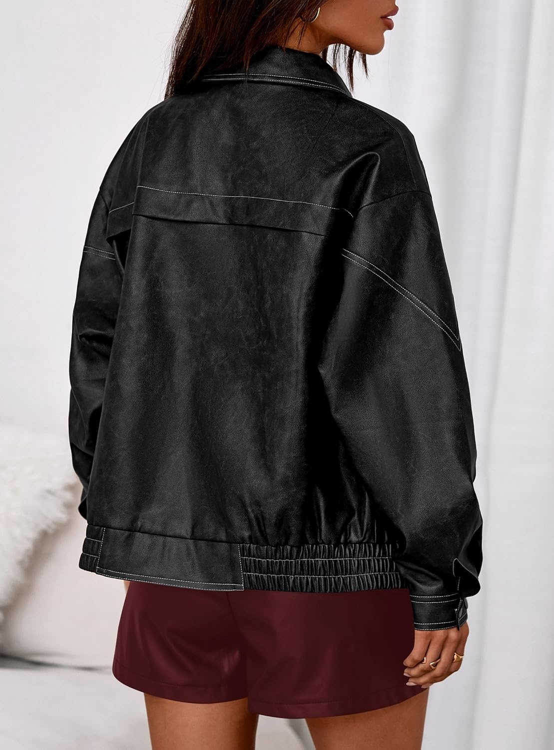 image:imagePRETTYGARDEN Womens Oversized Faux Leather Jacket Fall Winter OutfitsBlack