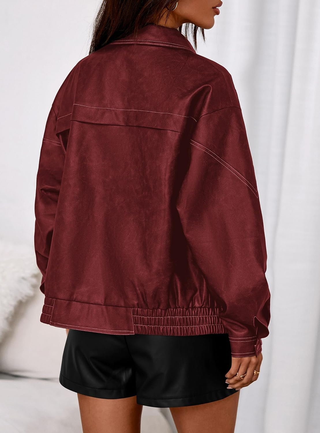 image:imagePRETTYGARDEN Womens Oversized Faux Leather Jacket Fall Winter OutfitsDark Red