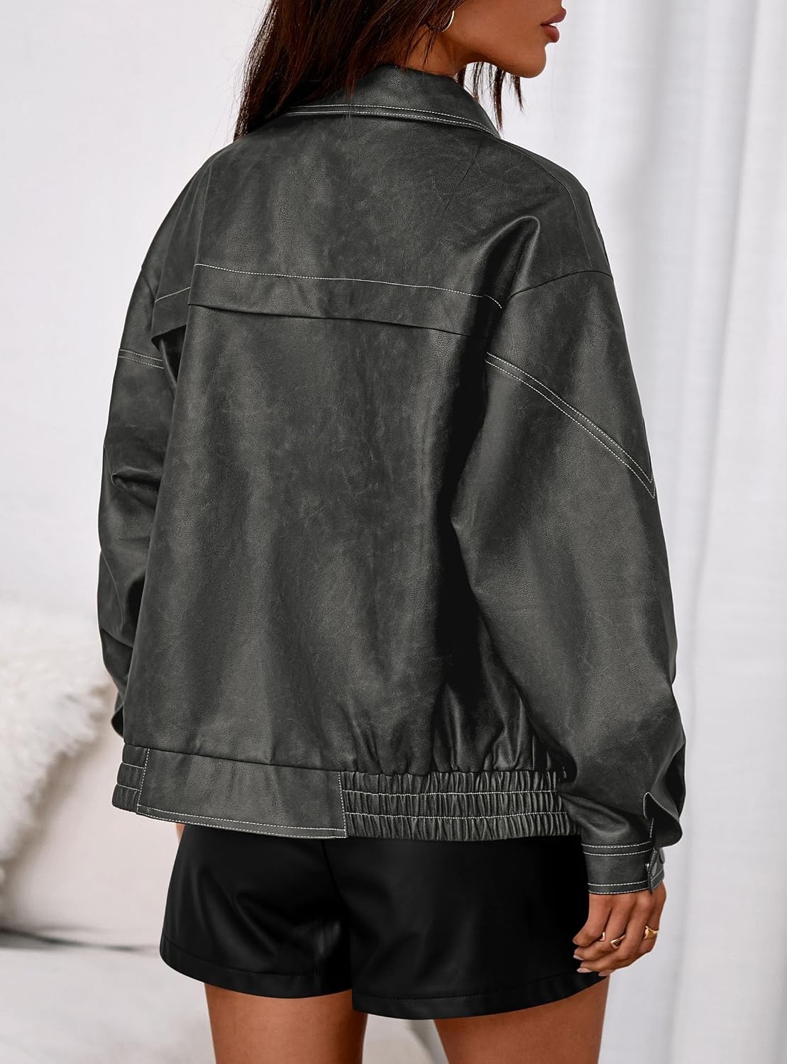 image:imagePRETTYGARDEN Womens Oversized Faux Leather Jacket Fall Winter OutfitsGrey