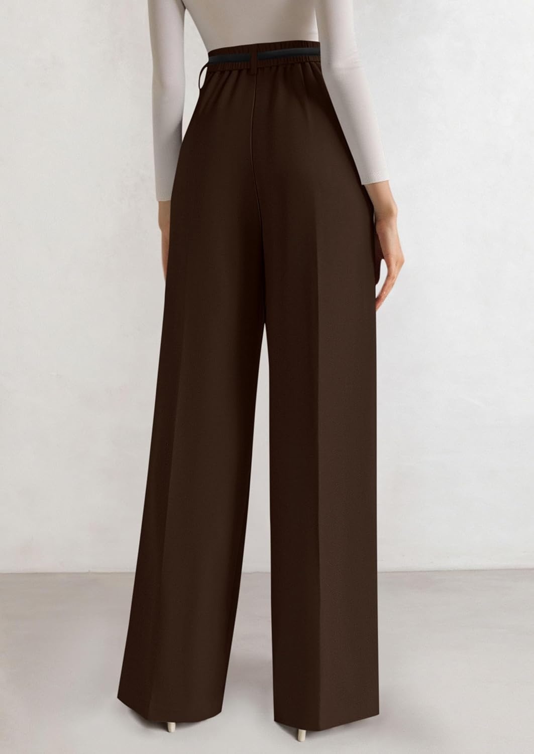 image:imagePRETTYGARDEN Womens Tailored Wide Leg Work Dress PantsDark Brown