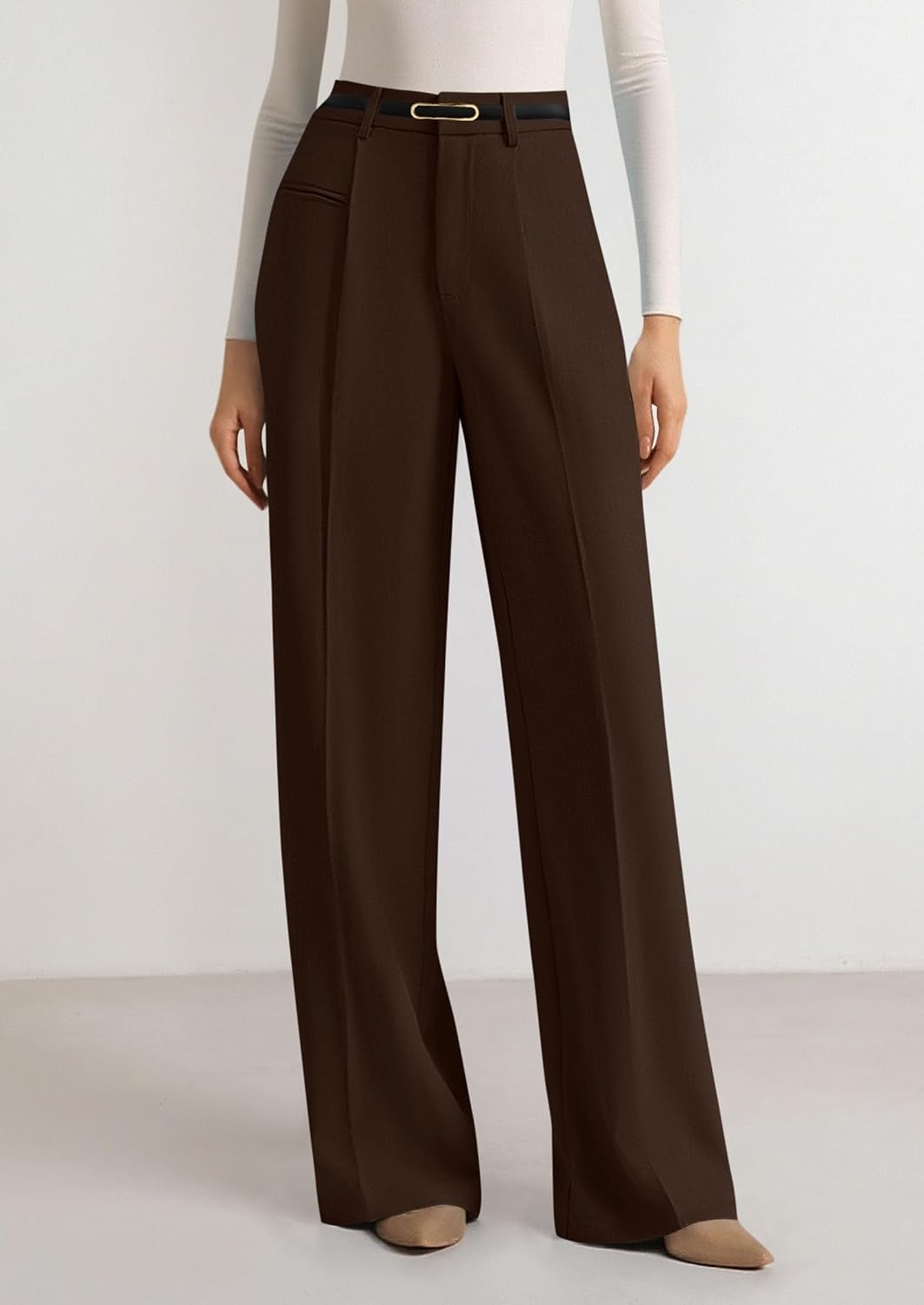 image:imagePRETTYGARDEN Womens Tailored Wide Leg Work Dress PantsDark Brown