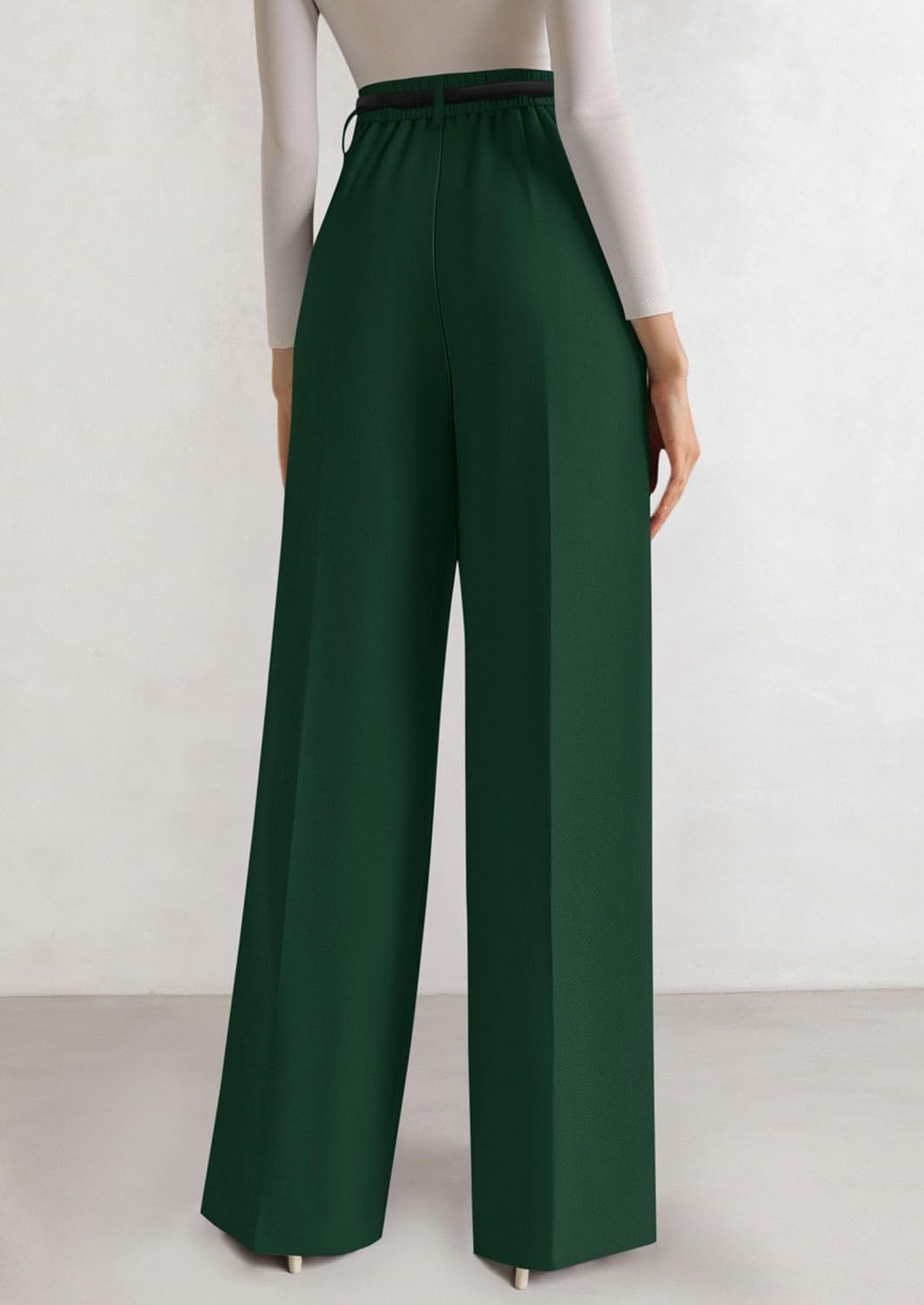image:imagePRETTYGARDEN Womens Tailored Wide Leg Work Dress PantsDark Green