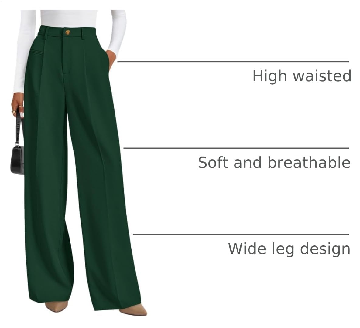image:imagePRETTYGARDEN Womens Tailored Wide Leg Work Dress PantsDark Green