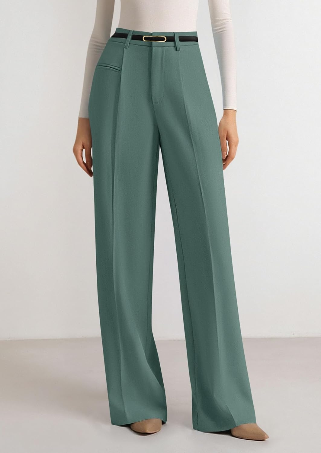 image:imagePRETTYGARDEN Womens Tailored Wide Leg Work Dress PantsGrey Green
