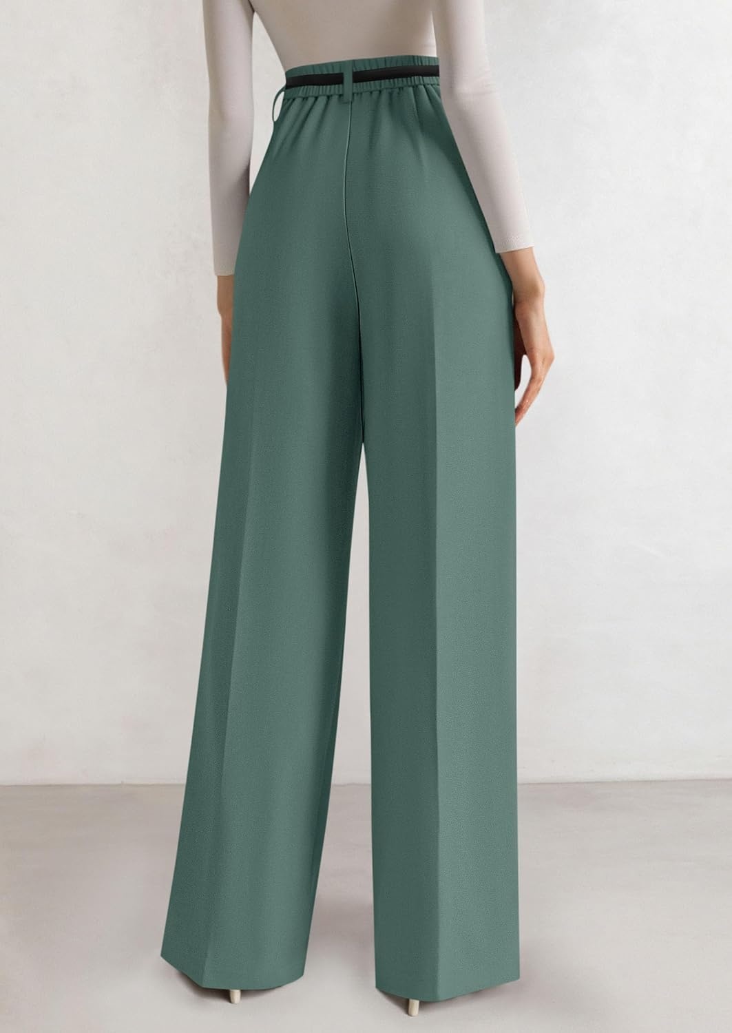 image:imagePRETTYGARDEN Womens Tailored Wide Leg Work Dress PantsGrey Green