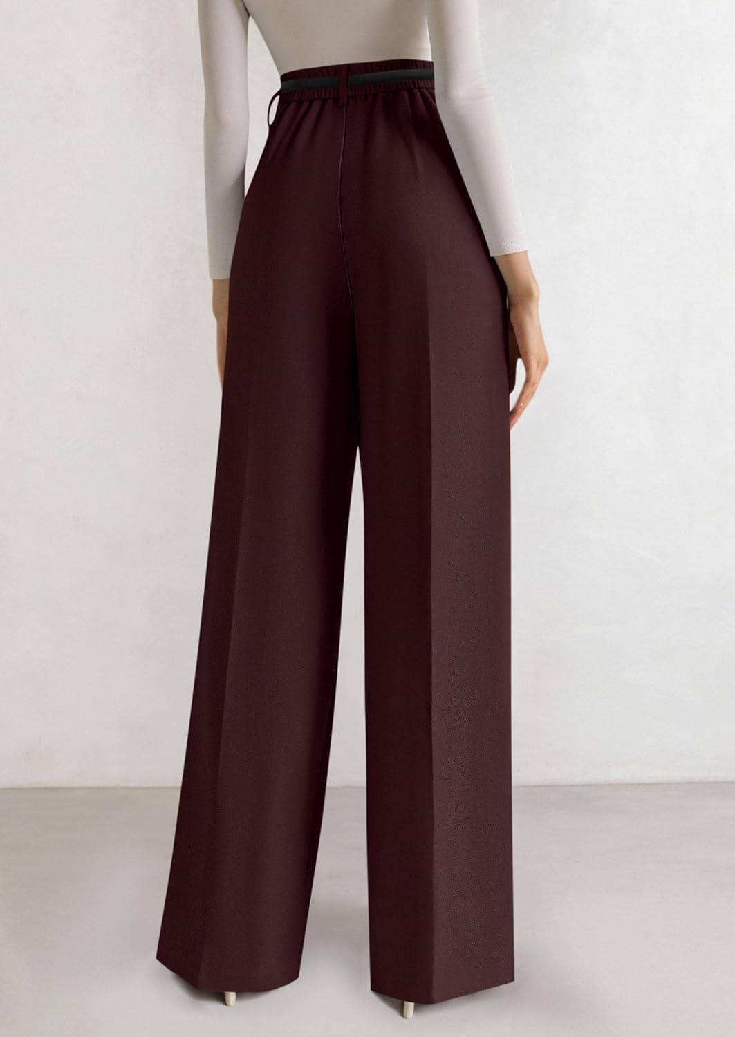 image:imagePRETTYGARDEN Womens Tailored Wide Leg Work Dress PantsRed Brown