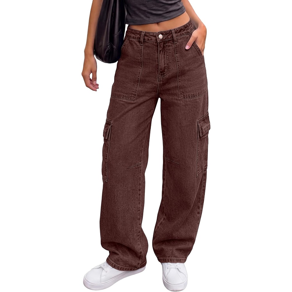 image:imagePRETTYGARDEN Barrel Pants Women Wide Leg Baggy Denim JeansBrown