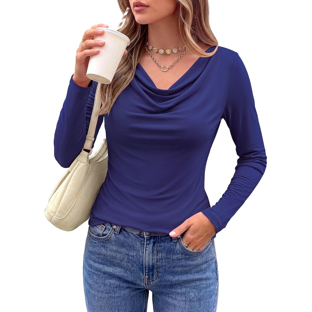 image:imagePRETTYGARDEN Cowl Neck Tops for Women Fashion Long Sleeve ShirtRoyal Blue