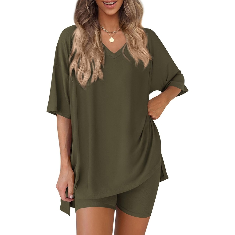 image:imagePRETTYGARDEN Womens 2 Piece Outfit Lounge Short SetsArmy Green