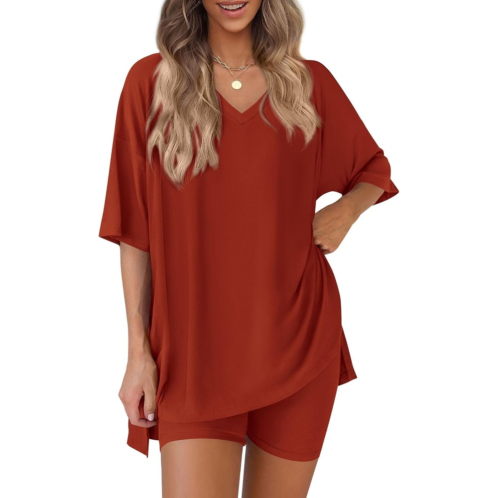 image:imagePRETTYGARDEN Womens 2 Piece Outfit Lounge Short SetsBrick Red