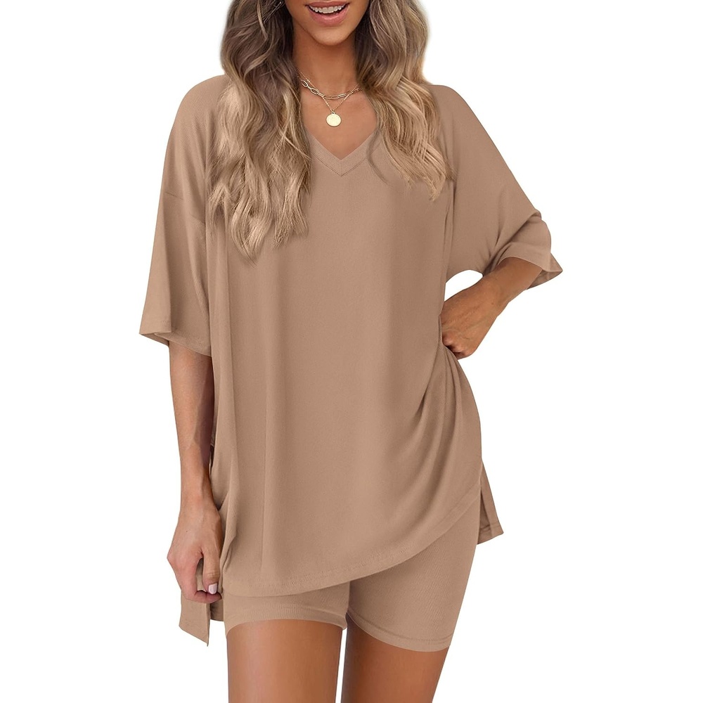 image:imagePRETTYGARDEN Womens 2 Piece Outfit Lounge Short SetsKhaki