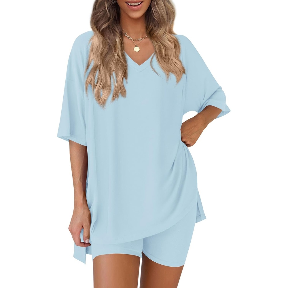image:imagePRETTYGARDEN Womens 2 Piece Outfit Lounge Short SetsLight Blue
