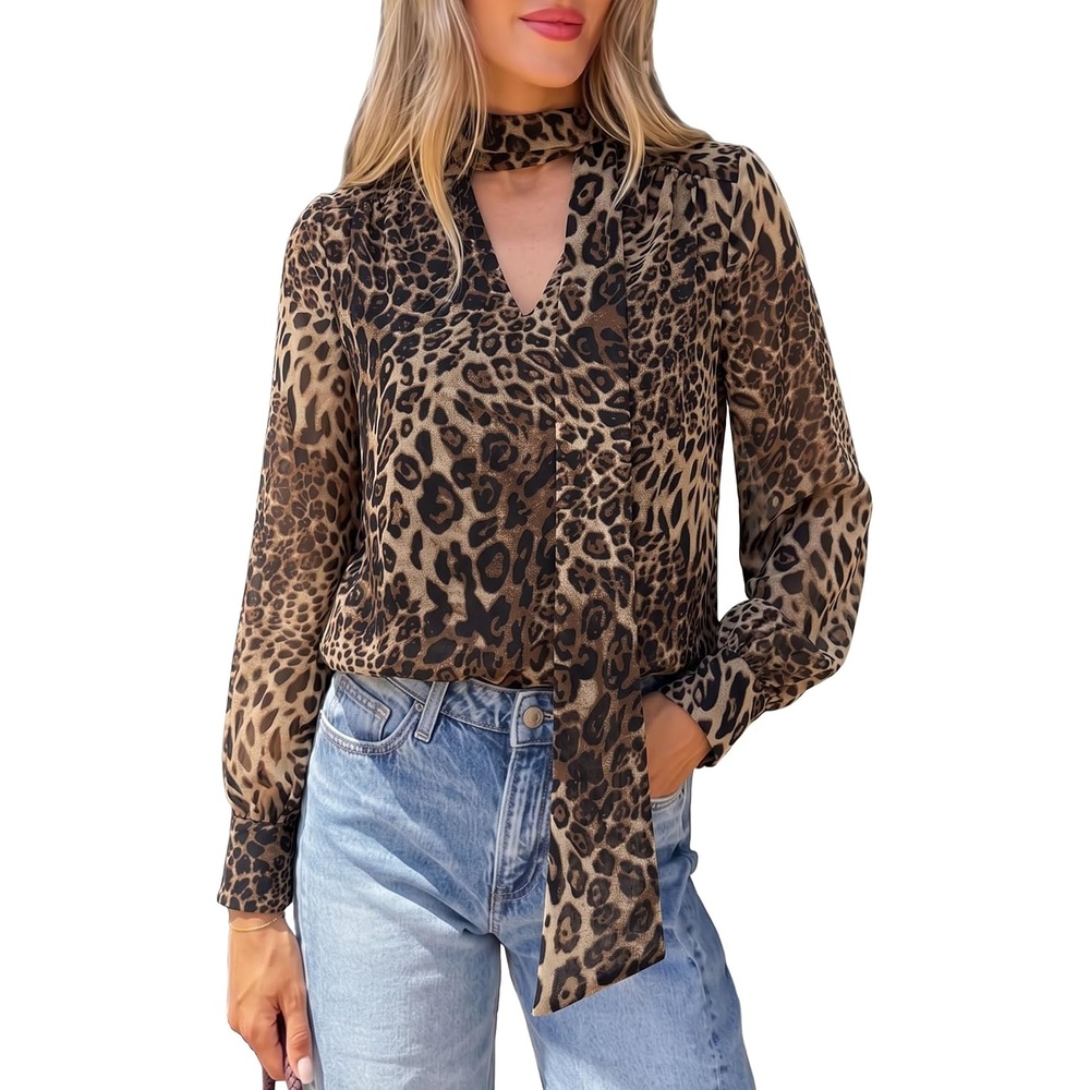 image:imagePRETTYGARDEN Womens Chiffon Boho Blouses Dressy Business Casual Work TopsLeopard