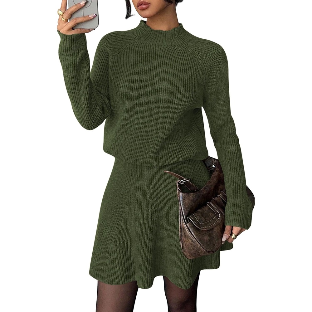 image:imagePRETTYGARDEN Womens Fall 2 Piece Outfits Matching Sweater Skirt SetsArmy Green