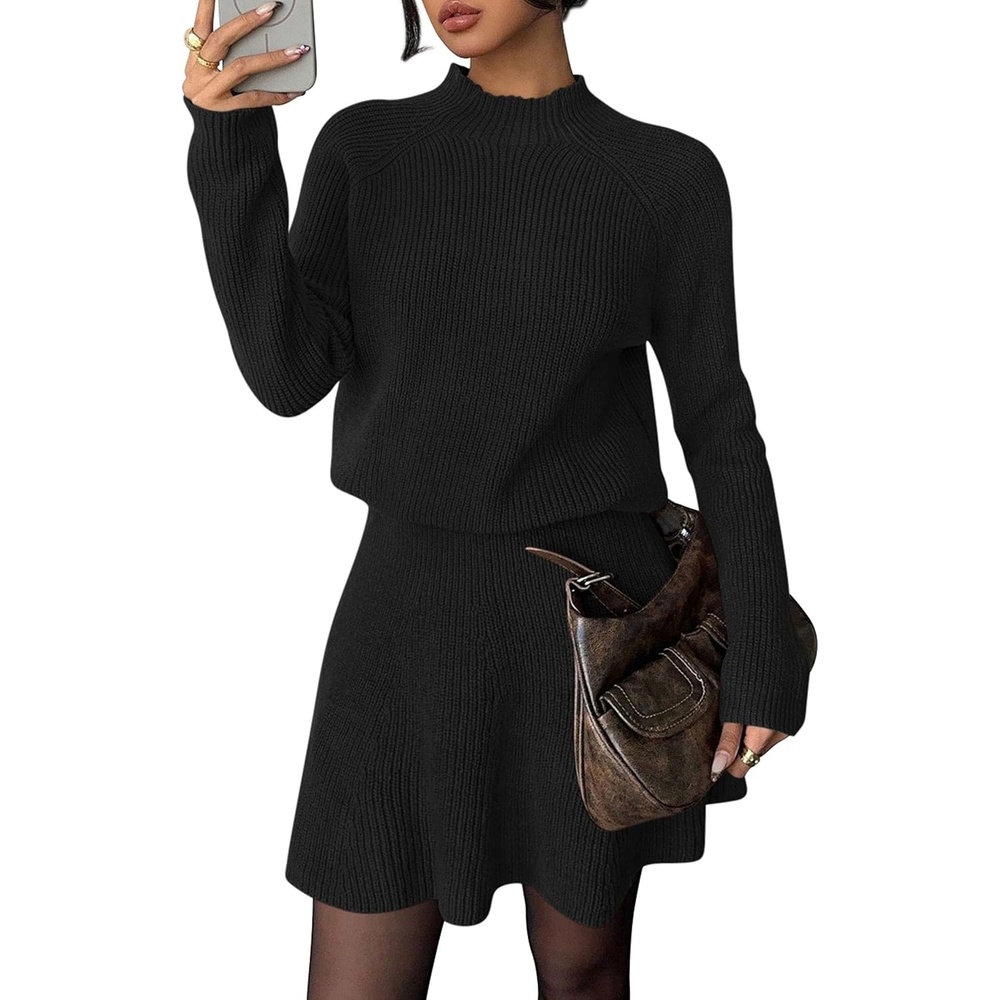 image:imagePRETTYGARDEN Womens Fall 2 Piece Outfits Matching Sweater Skirt SetsBlack
