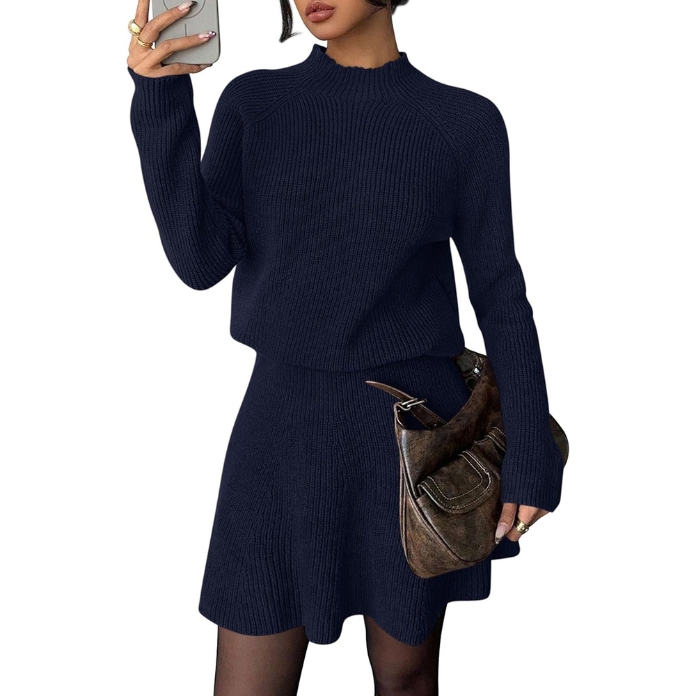 image:imagePRETTYGARDEN Womens Fall 2 Piece Outfits Matching Sweater Skirt SetsRoyal Blue