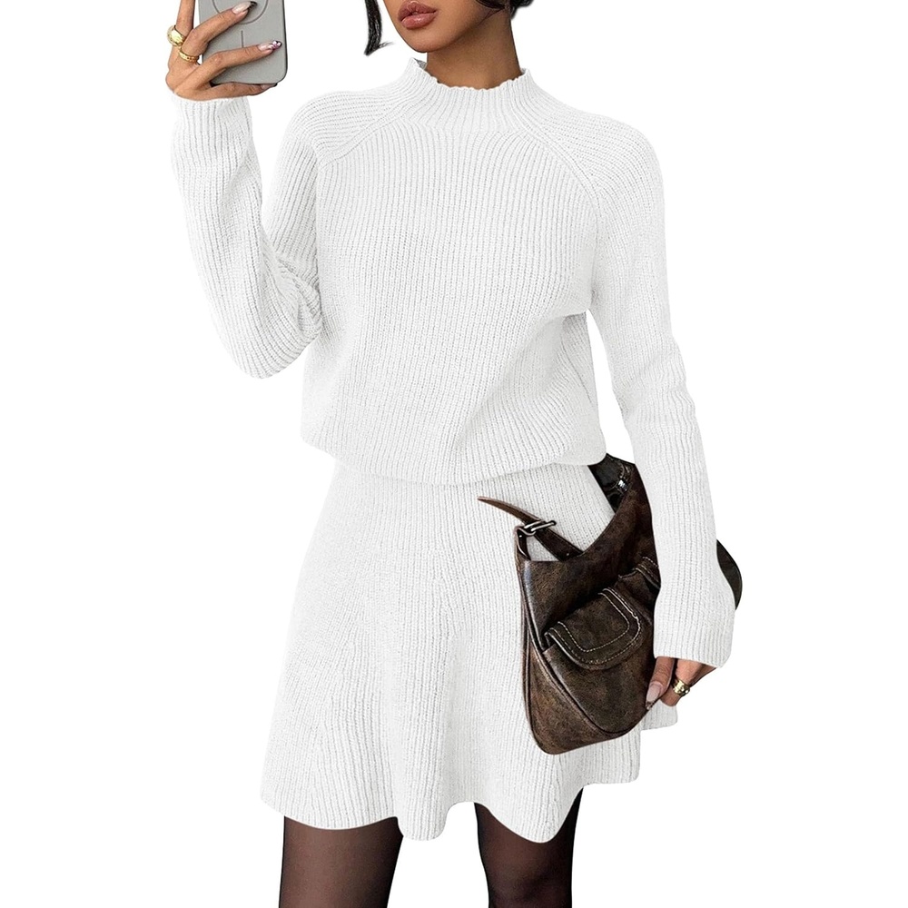 image:imagePRETTYGARDEN Womens Fall 2 Piece Outfits Matching Sweater Skirt SetsWhite