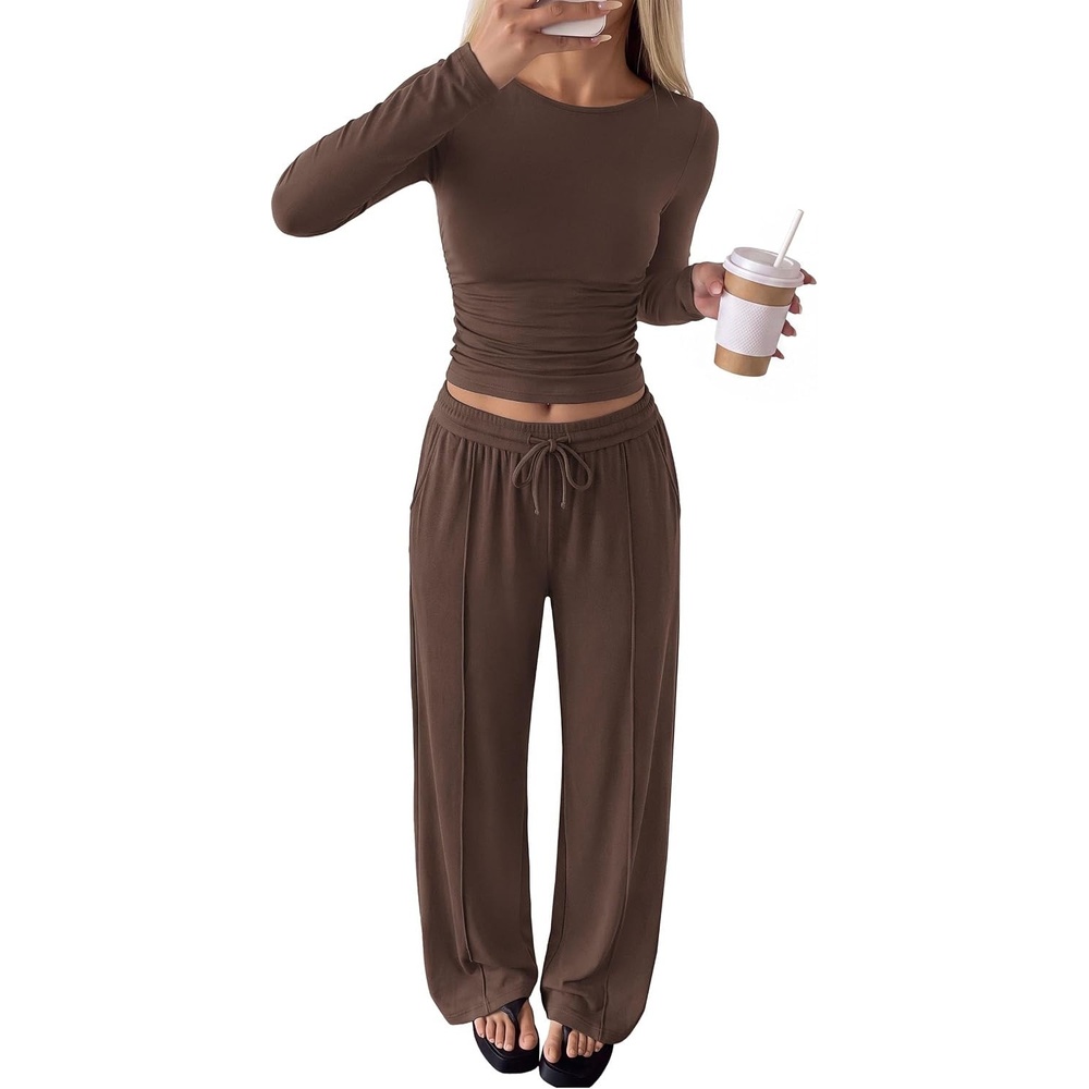 image:imagePRETTYGARDEN Womens Matching Lounge Sets 2 Piece OutfitsBrown