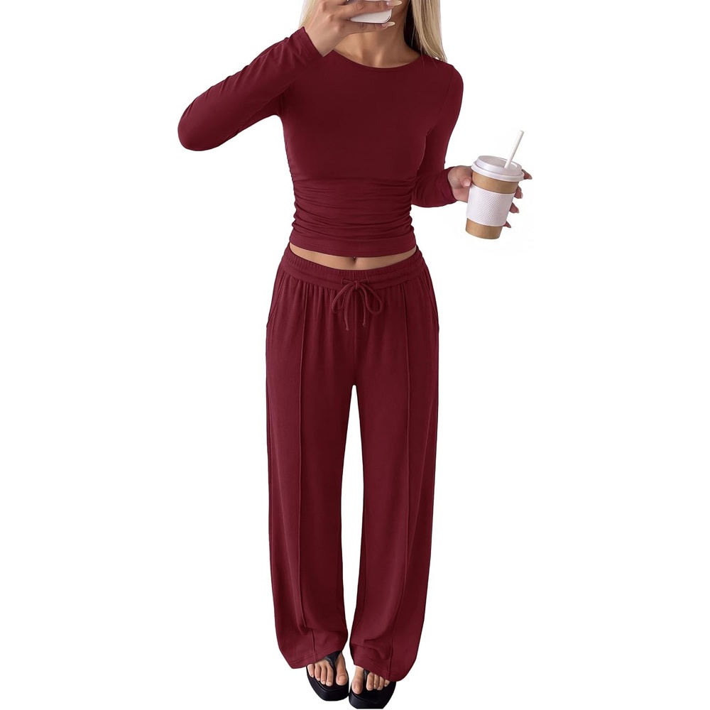 image:imagePRETTYGARDEN Womens Matching Lounge Sets 2 Piece OutfitsBurgundy
