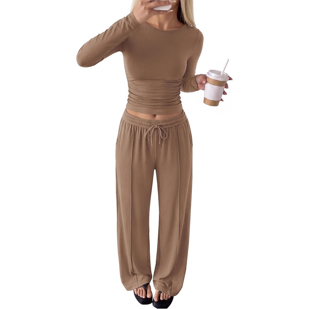 image:imagePRETTYGARDEN Womens Matching Lounge Sets 2 Piece OutfitsCoffee