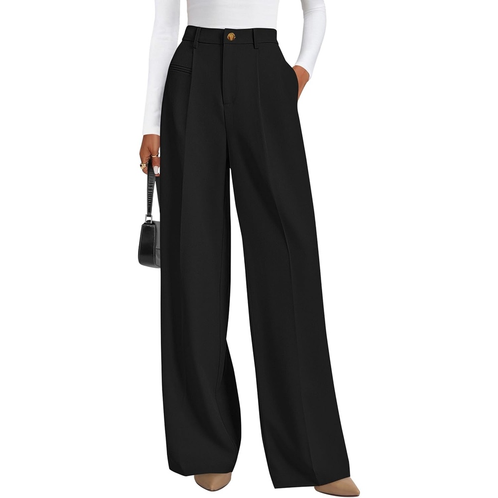 image:imagePRETTYGARDEN Womens Tailored Wide Leg Work Dress PantsBlack