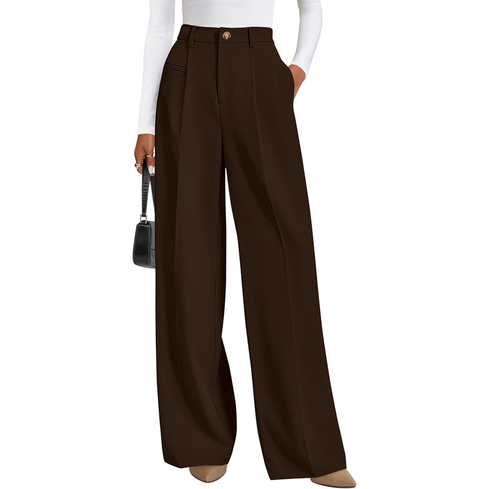 image:imagePRETTYGARDEN Womens Tailored Wide Leg Work Dress PantsDark Brown