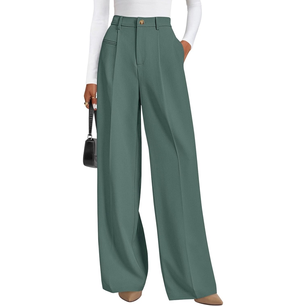 image:imagePRETTYGARDEN Womens Tailored Wide Leg Work Dress PantsGrey Green