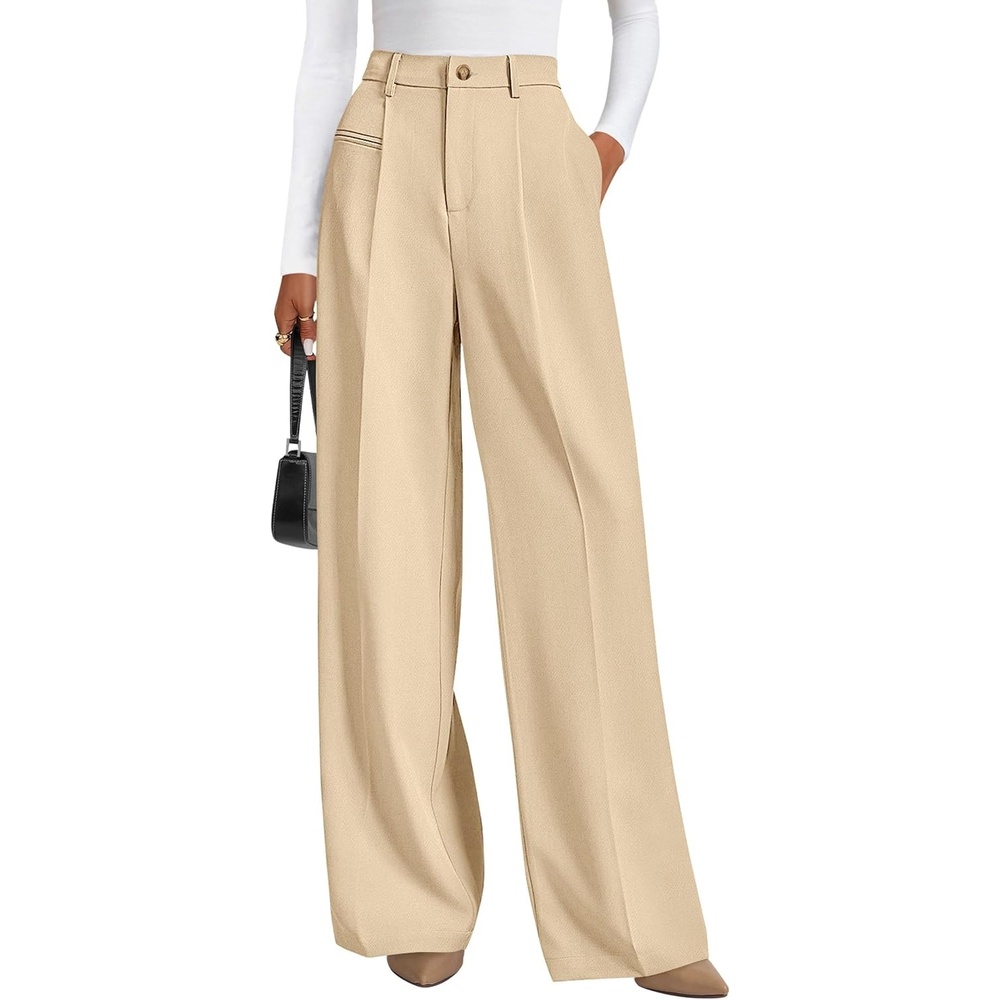 image:imagePRETTYGARDEN Womens Tailored Wide Leg Work Dress PantsLight Khaki