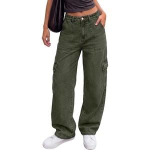 PRETTYGARDEN Barrel Pants Women Wide Leg Baggy Denim Jeans(Army Green)