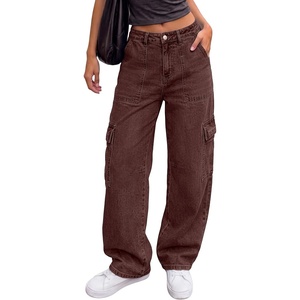 PRETTYGARDEN Barrel Pants Women Wide Leg Baggy Denim Jeans(Brown)