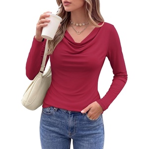 PRETTYGARDEN Cowl Neck Tops for Women Fashion Long Sleeve Shirt(Burgundy)
