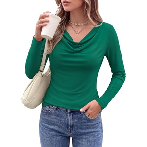 PRETTYGARDEN Cowl Neck Tops for Women Fashion Long Sleeve Shirt(Dark Green)