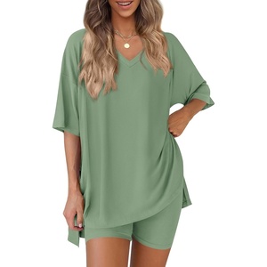 PRETTYGARDEN Womens 2 Piece Outfit Lounge Short Sets(Bean Green)