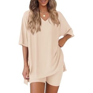 PRETTYGARDEN Womens 2 Piece Outfit Lounge Short Sets(Beige)