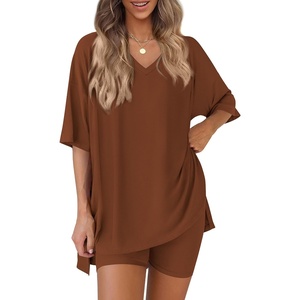 PRETTYGARDEN Womens 2 Piece Outfit Lounge Short Sets(Brown)