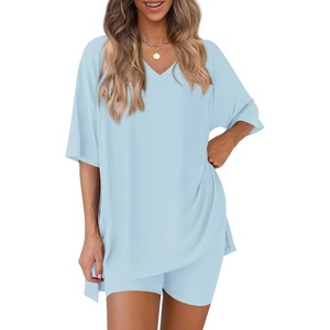 PRETTYGARDEN Womens 2 Piece Outfit Lounge Short Sets(Light Blue)