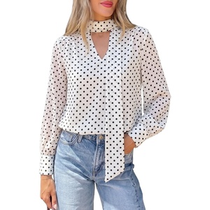 PRETTYGARDEN Women’s Chiffon Boho Blouses Dressy Business Casual Work Tops(Dot White)