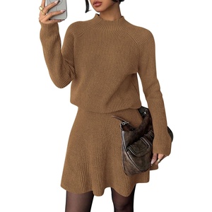 PRETTYGARDEN Women’s Fall 2 Piece Outfits Matching Sweater Skirt Sets(Khaki)