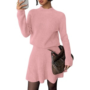 PRETTYGARDEN Women’s Fall 2 Piece Outfits Matching Sweater Skirt Sets(Pink)