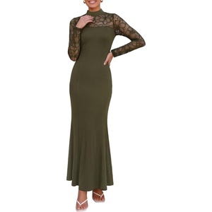 PRETTYGARDEN Women’s Fall Lace Sheer Dress Bodycon Maxi Cocktail Dresses(Army Green)