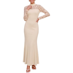 PRETTYGARDEN Women’s Fall Lace Sheer Dress Bodycon Maxi Cocktail Dresses(Beige)