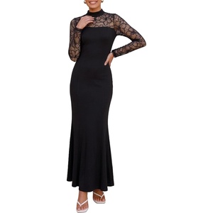 PRETTYGARDEN Women’s Fall Lace Sheer Dress Bodycon Maxi Cocktail Dresses(Black)