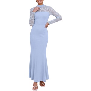 PRETTYGARDEN Women’s Fall Lace Sheer Dress Bodycon Maxi Cocktail Dresses(Light Blue)