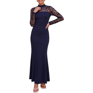 PRETTYGARDEN Women’s Fall Lace Sheer Dress Bodycon Maxi Cocktail Dresses(Navy Blue)