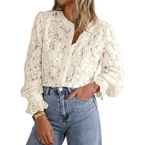 PRETTYGARDEN Women’s Fall Trendy Long Sleeve Lace Tops(Beige)